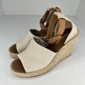 Toms Womens Marisol Beige Espadrille Open Toe Ankle Strap Size 9 Wedge Sandals